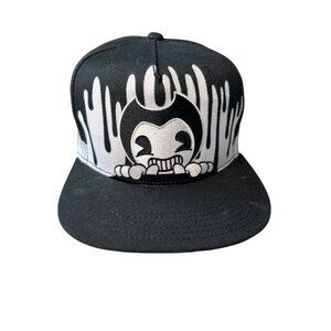 Bendy & The Ink Machine Snapback Hat Black White Drip Design Who's Laughing Now